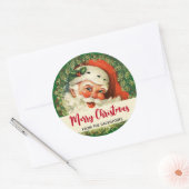 Vintager Weihnachtsmann mit Kiefernwald Weihnachte Runder Aufkleber (Umschlag)