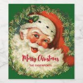 Vintager Weihnachtsmann mit Kiefernwald Weihnachte Weinetikett (Einzelnes Label)