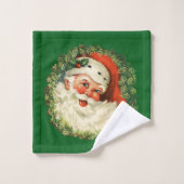 Vintager Weihnachtsmann mit Kiefernwaldmuster Badhandtuch Set (Waschlappen)