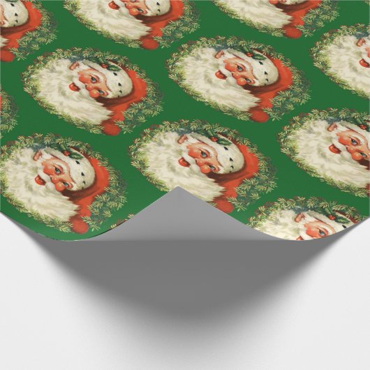 Vintager Weihnachtsmann mit Kiefernwaldmuster Geschenkpapier (Ecke)