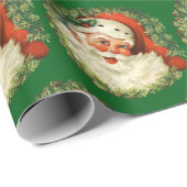 Vintager Weihnachtsmann mit Kiefernwaldmuster Geschenkpapier (Rolleneckpunkt)