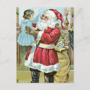 Vintager Weihnachtsmann mit Kind Feiertagspostkarte