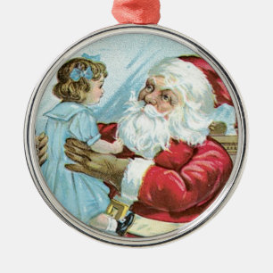 Vintager Weihnachtsmann mit Kind Silbernes Ornament
