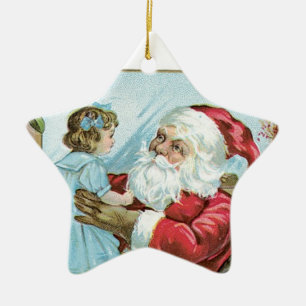 Vintager Weihnachtsmann mit Kind - Star Keramik Ornament