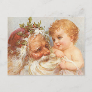 Vintager Weihnachtsmann mit Kind - Weihnachten Postkarte