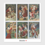 Vintager Weihnachtsmann mit Kindern Aufkleber<br><div class="desc">Richtig detailliert restaurierte Viktorianische Weihnachtsgrüßkarten mit roten Roben Weihnachtsgeschenk des Vaters für Kinder. Die Kunst wird mit heiligen und mistletoen und goldenen Highlights geschmückt.</div>