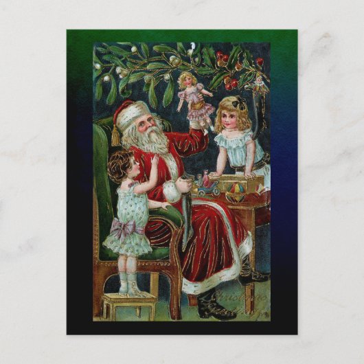 Vintager Weihnachtsmann mit Kindern, Geschenke und Postkarte (Vorderseite)