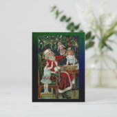 Vintager Weihnachtsmann mit Kindern, Geschenke und Postkarte (Stehend Vorderseite)