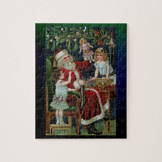 Vintager Weihnachtsmann mit Kindern, Geschenke und Puzzle (Vertikal)