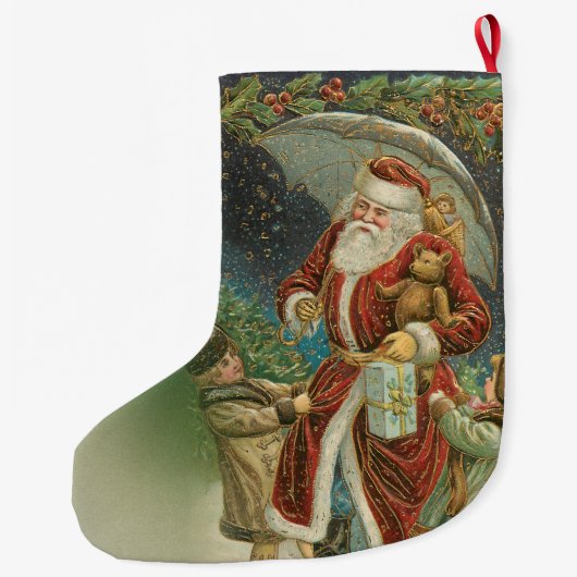 Vintager Weihnachtsmann mit Kindern Großer Weihnachtsstrumpf (Rückseite)