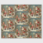 Vintager Weihnachtsmann mit Kindern, Rentieren und Geschenkpapier (Flach)