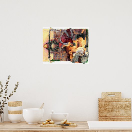 Vintager Weihnachtsmann mit Kinderposter Poster (Küche)