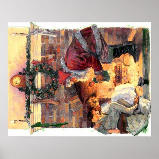 Vintager Weihnachtsmann mit Kinderposter Poster (Vorne)