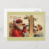 Vintager Weihnachtsmann mit Kindertelefon Postkarte (Vorne/Hinten)