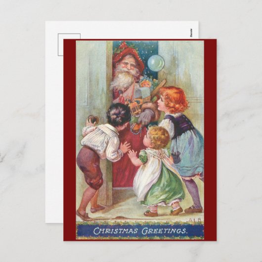Vintager Weihnachtsmann mit Kinderurlaub Postkarte (Vorne/Hinten)