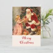 Vintager Weihnachtsmann mit Kinderweihnachtskarte Feiertagskarte (Stehend Vorderseite)