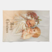 Vintager Weihnachtsmann mit lächelndem Kind Geschirrtuch (Horizontal)