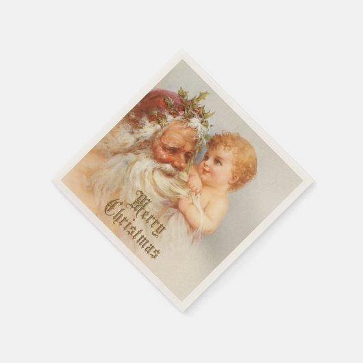 Vintager Weihnachtsmann mit lächelndem Kind Serviette (Ecke)
