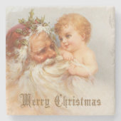 Vintager Weihnachtsmann mit lächelndem Kind Steinuntersetzer (Vorderseite)