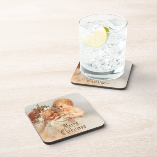 Vintager Weihnachtsmann mit lächelndem Kind Untersetzer (Rechte Seite)