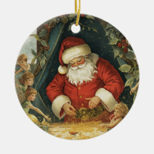 Vintager Weihnachtsmann mit Magic & Fairies Keramik Ornament