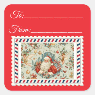 Vintager Weihnachtsmann mit Magie & Fairies Platz  Quadratischer Aufkleber