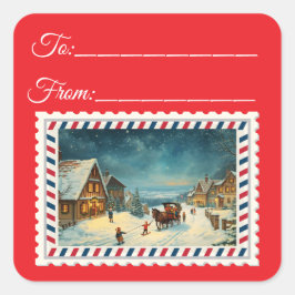 Vintager Weihnachtsmann mit Magie & Fairies Platz  Quadratischer Aufkleber