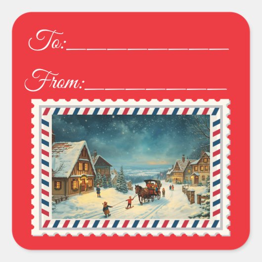 Vintager Weihnachtsmann mit Magie & Fairies Platz Quadratischer Aufkleber (Vorderseite)