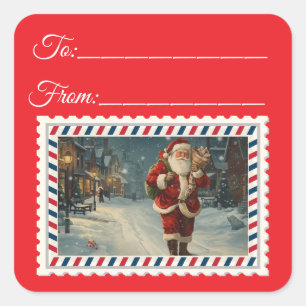 Vintager Weihnachtsmann mit Magie & Fairies Platz Quadratischer Aufkleber