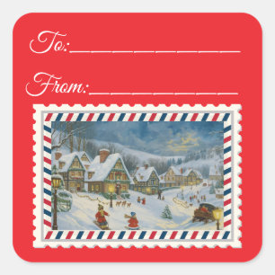 Vintager Weihnachtsmann mit Magie & Fairies Platz  Quadratischer Aufkleber