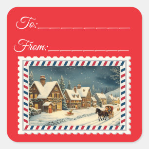 Vintager Weihnachtsmann mit Magie & Fairies Platz  Quadratischer Aufkleber