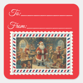 Vintager Weihnachtsmann mit Magie & Fairies Platz  Quadratischer Aufkleber