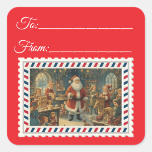 Vintager Weihnachtsmann mit Magie & Fairies Platz Quadratischer Aufkleber