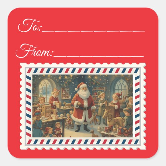Vintager Weihnachtsmann mit Magie & Fairies Platz Quadratischer Aufkleber (Vorderseite)