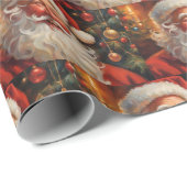 Vintager Weihnachtsmann mit Ornamenten Geschenkpapier (Rolleneckpunkt)