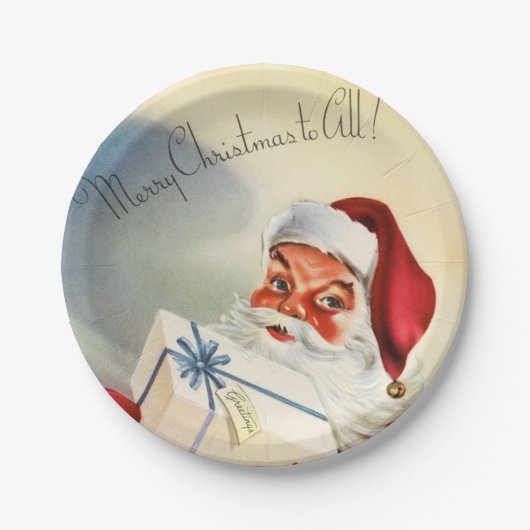 Vintager Weihnachtsmann mit Party der Gegenwart Pappteller (Vorderseite)