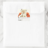 Vintager Weihnachtsmann mit Pfeifengeschenk Quadratischer Aufkleber (Tasche)