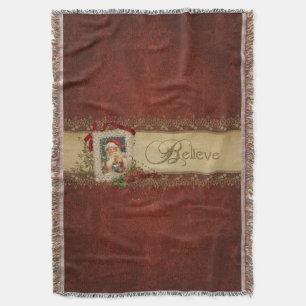 Vintager Weihnachtsmann mit Poinsettia und Goldran Decke