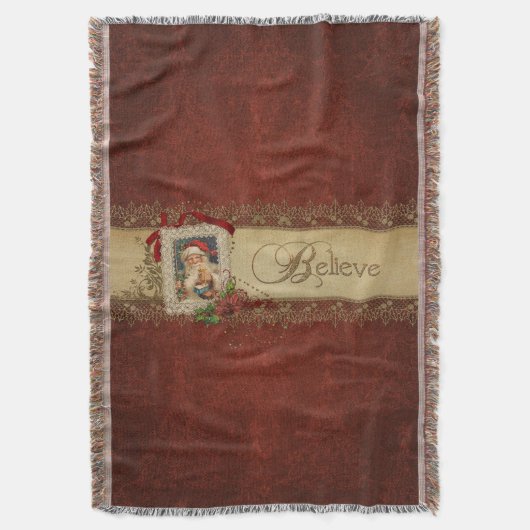 Vintager Weihnachtsmann mit Poinsettia und Goldran Decke (Vorderseite Vertikal)