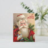 Vintager Weihnachtsmann mit Puppe Feiertagspostkarte (Stehend Vorderseite)