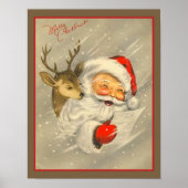 Vintager Weihnachtsmann mit Rentier Poster (Vorne)