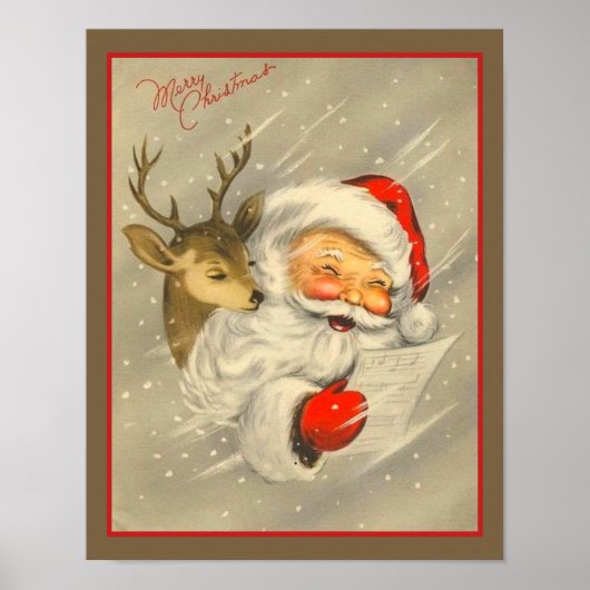 Vintager Weihnachtsmann mit Rentier Poster (Vorne)