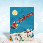 Vintager Weihnachtsmann mit Rentier Weihnachtsaben Feiertagskarte<br><div class="desc">Vintager Weihnachtsmann mit Weihnachtskarte der Rentiere.</div>