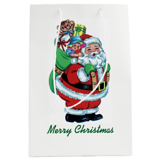 Vintager Weihnachtsmann mit Sack Mittlere Geschenktüte (Vorderseite)