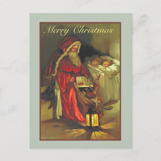 Vintager Weihnachtsmann mit schlafenden Kindern We Postkarte (Vorderseite)