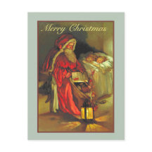 Vintager Weihnachtsmann mit schlafenden Kindern We