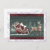 Vintager Weihnachtsmann mit Schlitteldekoration Feiertagspostkarte (Vorne/Hinten)