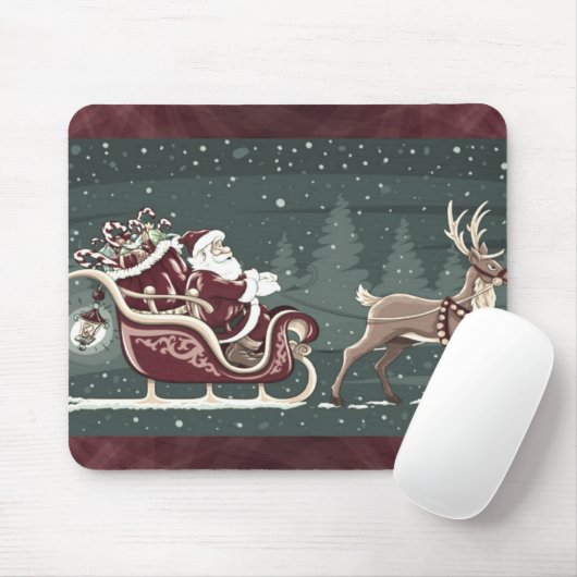 Vintager Weihnachtsmann mit Schlitteldekoration Mousepad (Mit Mouse)