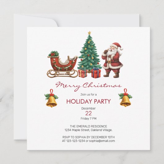 Vintager Weihnachtsmann mit Schlitten & Weihnachte Einladung (Vorderseite)