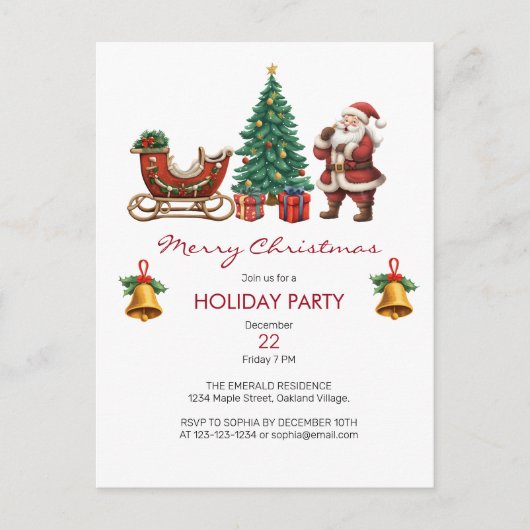 Vintager Weihnachtsmann mit Schlitten & Weihnachte Einladungspostkarte (Vorderseite)